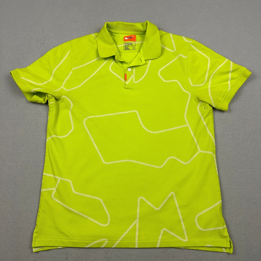 Nike Polo Men Medium Neon Green Abstract Cotton Blend Short Sleeve Collar M *